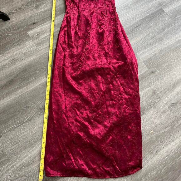 Vintage Jessica McClintock Deep Red Floral Embroidered Jacquard Strapless Gown - Picture 8 of 8